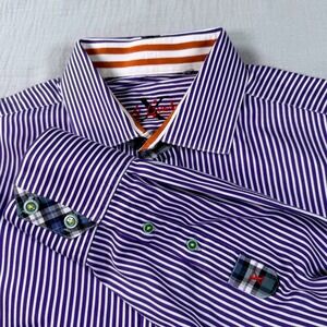 Robert Graham X Collection Mens Large Purple White Striped Button Down Cotton